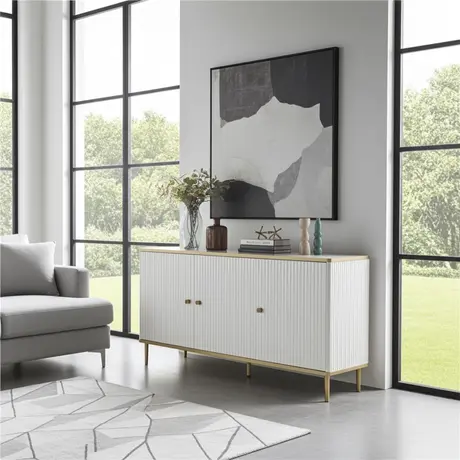 Buy Kelso Large 3 Door Elegant Sideboard – White & Gold | Modern Living Room Storage, Colour: White from Furnituretta
