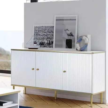 Buy Kelso Large 3 Door Elegant Sideboard – White & Gold | Modern Living Room Storage, Colour: White, 3 from Furnituretta