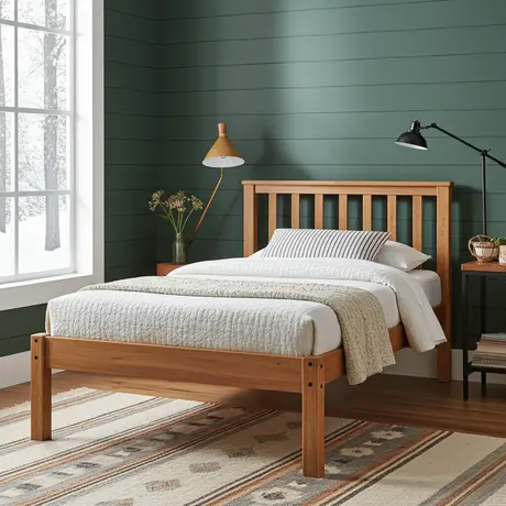 Buy Otto Single Wooden Bed – Antique Pine | Solid Wood Single Bed Frame, Colour: Antique Pine from Furnituretta