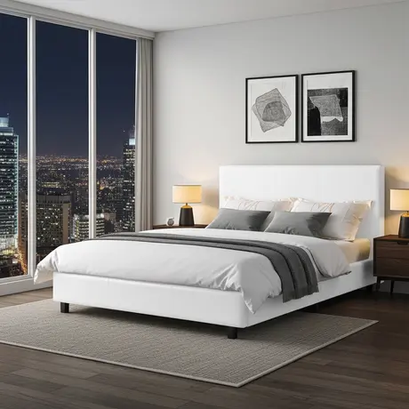Buy Fusion PU Double Bed – White | Faux Leather Double Bed Frame, 3 from Furnituretta