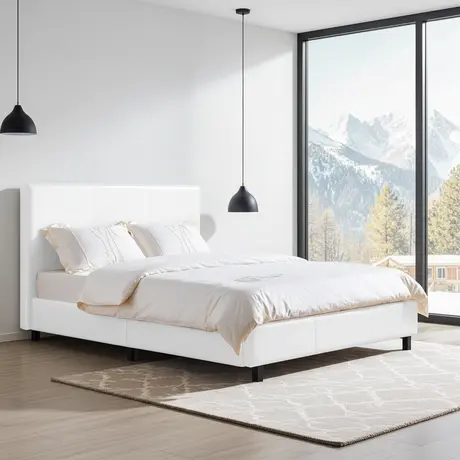 Buy Fusion PU Double Bed – White | Faux Leather Double Bed Frame from Furnituretta
