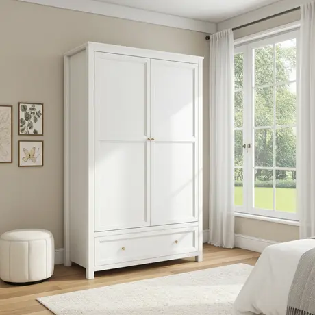 Buy Ives White 2 Door Wardrobe | Modern Panelled Bedroom Storage from Furnituretta