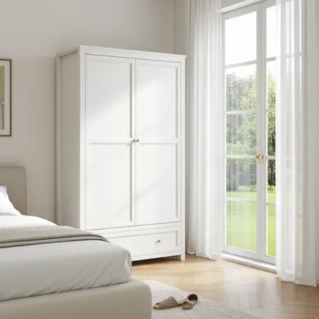 Buy Ives White 2 Door Wardrobe | Modern Panelled Bedroom Storage, 5 from Furnituretta