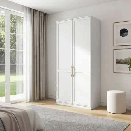 Buy Austen White 2 Door Tall Wardrobe | Classic Shaker Style Bedroom Storage from Furnituretta