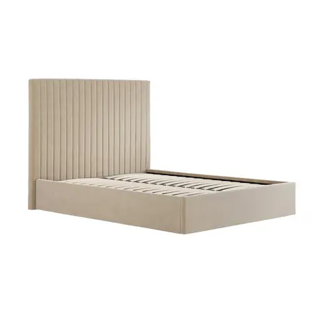 Buy Berlin Beige Tall Ottoman Double Bed | Velvet Storage Bed, Size: Double (4ft6), Colour: Beige, 3 from Furnituretta