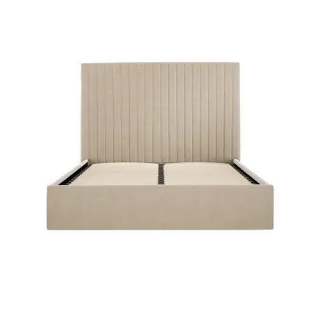 Buy Berlin Beige Tall Ottoman Double Bed | Velvet Storage Bed, Size: Double (4ft6), Colour: Beige, 2 from Furnituretta