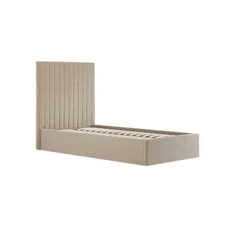 Buy Berlin Beige Tall Ottoman Single Bed | Velvet Storage Bed, Size: Single (3ft), Colour: Beige, 3 from Furnituretta