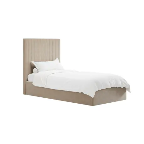 Buy Berlin Beige Tall Ottoman Single Bed | Velvet Storage Bed, Size: Single (3ft), Colour: Beige, 4 from Furnituretta