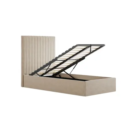 Buy Berlin Beige Tall Ottoman Single Bed | Velvet Storage Bed, Size: Single (3ft), Colour: Beige, 5 from Furnituretta