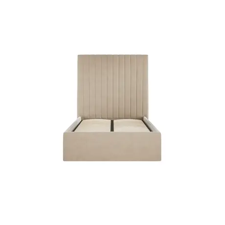 Buy Berlin Beige Tall Ottoman Single Bed | Velvet Storage Bed, Size: Single (3ft), Colour: Beige, 2 from Furnituretta