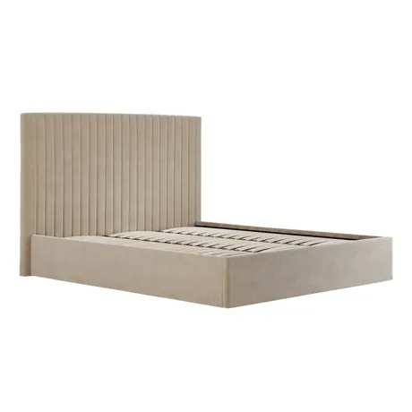 Buy Berlin Beige Tall Ottoman Super King Bed | Velvet Storage Bed, Size: Super King (6ft), Colour: Beige, 3 from Furnituretta