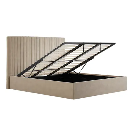 Buy Berlin Beige Tall Ottoman Super King Bed | Velvet Storage Bed, Size: Super King (6ft), Colour: Beige, 5 from Furnituretta