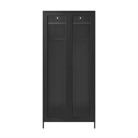 Buy Storm Black 2 Door Wardrobe | Industrial Reeded Glass Storage, 2 from Furnituretta
