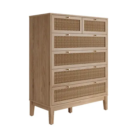 Buy Bordeaux 6 Drawer Chest in Oak | Modern Rattan Bedroom Storage, 3 from Furnituretta