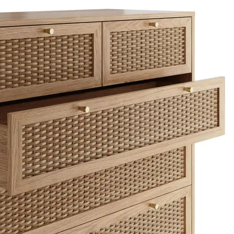 Buy Bordeaux 6 Drawer Chest in Oak | Modern Rattan Bedroom Storage, 4 from Furnituretta