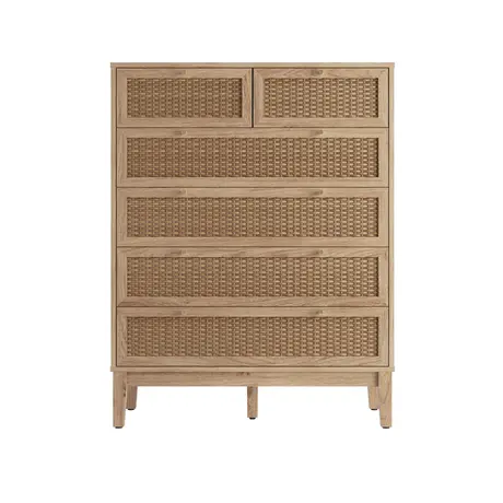 Buy Bordeaux 6 Drawer Chest in Oak | Modern Rattan Bedroom Storage, 2 from Furnituretta