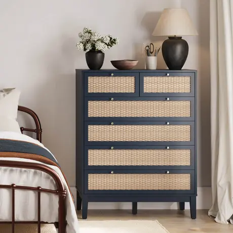 Buy Bordeaux Blue Chest of Drawer | Modern Rattan Bedroom Storage from Furnituretta