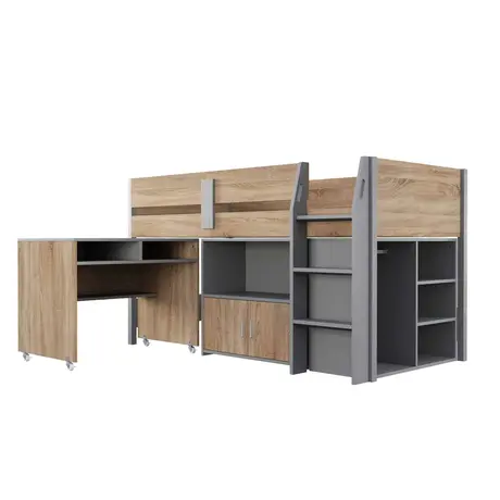 Buy Alfie Midi Sleeper Grey & Medium Oak | Children’s Mid Sleeper Bed, 3 from Furnituretta