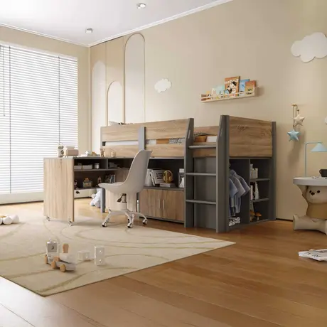 Buy Alfie Midi Sleeper Grey & Medium Oak | Children’s Mid Sleeper Bed from Furnituretta