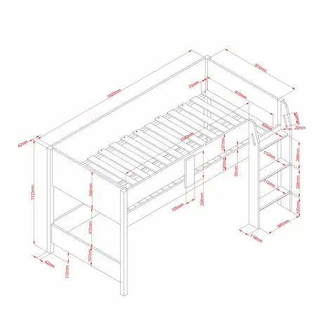 Buy Alfie Midi Sleeper Grey & Medium Oak | Children’s Mid Sleeper Bed, 7 from Furnituretta