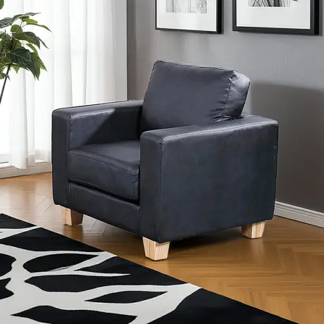 Buy Chesterfield 1 Seater Sofa PU Black | Classic Leather‑Effect Armchair, Colour: Black, 5 from Furnituretta