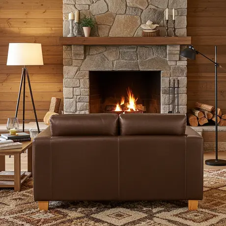 Buy Chesterfield 2 Seater Sofa PU Brown | Classic Leather‑Effect Sofa, Colour: Brown, 5 from Furnituretta