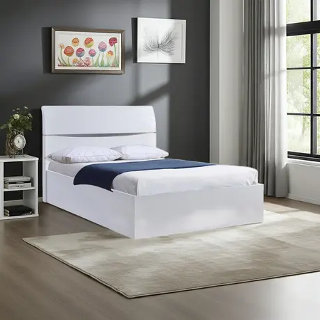 Buy Arden High Gloss Storage Bed King Size | Modern White Ottoman Bed, Colour: White, Size: King Size from Furnituretta