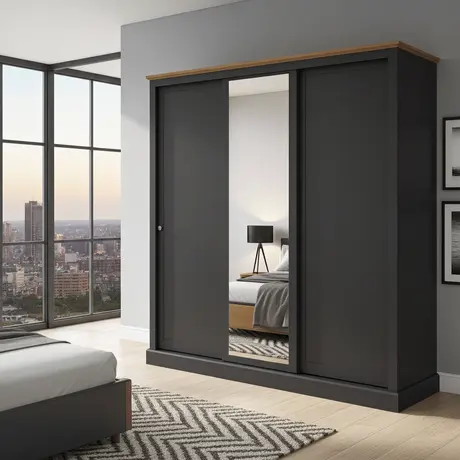 Buy Devon Triple Sliding Wardrobe | Charcoal Bedroom Storage, Colour: Charcoal from Furnituretta