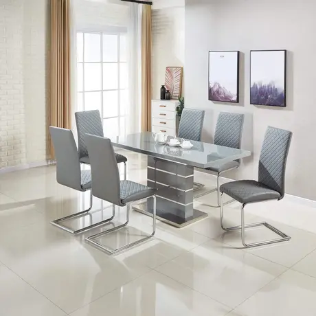 Buy Dresden Extending Dining Table – Clear Glass with HG Grey & Steel Frame, 3 from Furnituretta