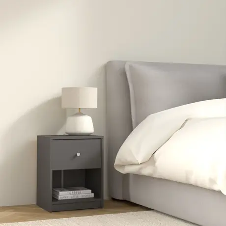 Buy May Contemporary Bedside Nightstand with 1 Drawer in Grey, 2 from Furnituretta