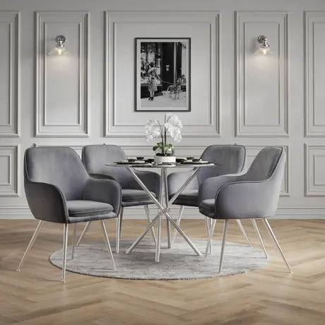 Buy Casa Glass & Silver Dining Table | Modern Round Design, 2 from Furnituretta