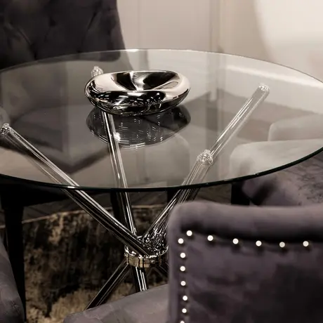 Buy Casa Glass & Silver Dining Table | Modern Round Design, 3 from Furnituretta