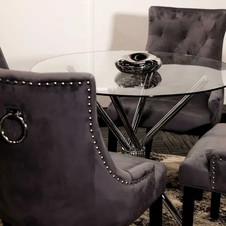 Buy Casa Glass & Silver Dining Table | Modern Round Design, 4 from Furnituretta