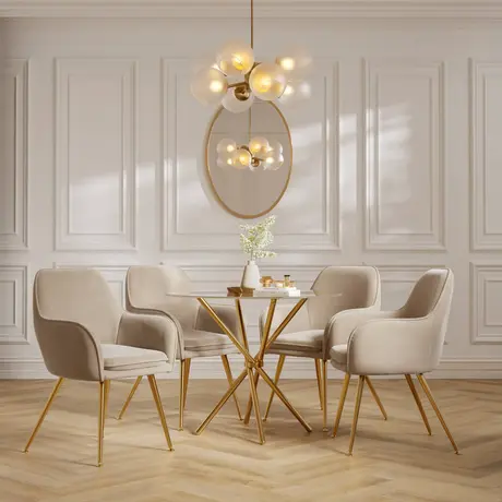 Buy Casa Glass & Gold Dining Table | Modern Round Design, 2 from Furnituretta
