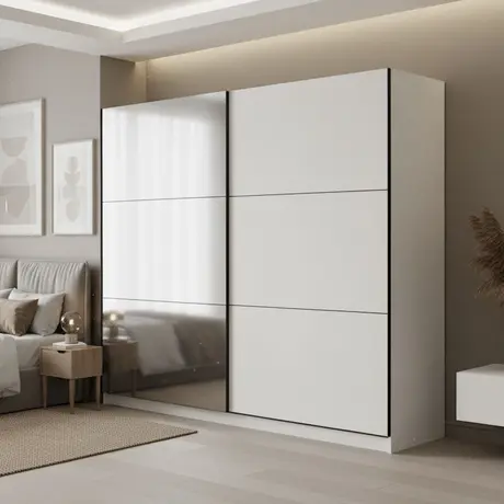 Buy Crewe Large Sliding Door Wardrobe – White Matt with Mirror Panels, Colour: White from Furnituretta