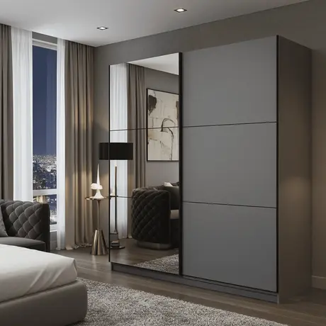 Buy Crewe Large Sliding Door Wardrobe – Graphite Grey with Mirror Panels, Colour: Grey, 3 from Furnituretta