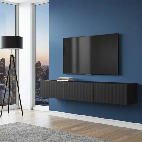 Buy Clare Black Slat Effect Floating Wide TV Unit, 4 from Furnituretta
