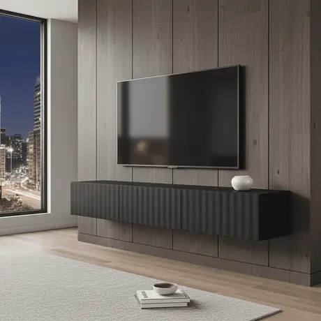 Buy Clare Black Slat Effect Floating Wide TV Unit from Furnituretta