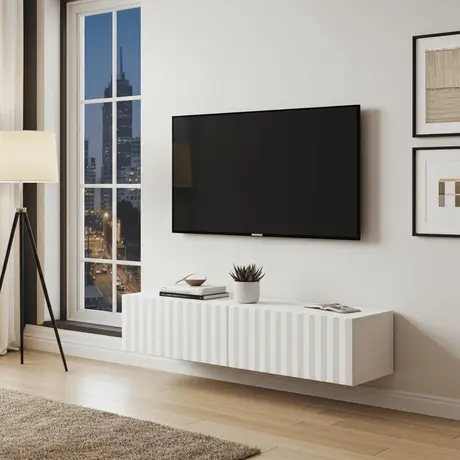 Buy Clare White Slat Effect Floating Small TV Unit, Colour: White, Item Width: 154, 7 from Furnituretta