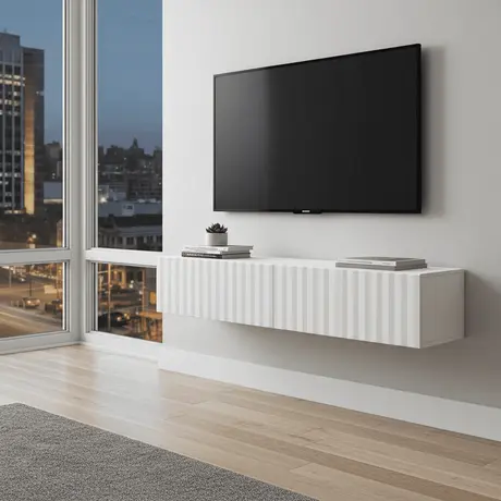 Buy Clare White Slat Effect Floating Small TV Unit, Colour: White, Item Width: 154 from Furnituretta