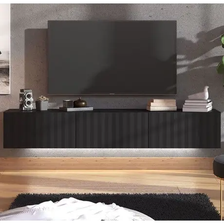 Buy Clare Black Slat Effect Floating Wide TV Unit, 8 from Furnituretta