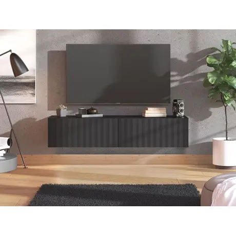 Buy Clare Black Slat Effect Floating Small TV Unit, Colour: Black, Item Width: 154, 5 from Furnituretta
