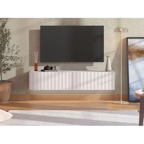 Buy Clare White Slat Effect Floating Small TV Unit, Colour: White, Item Width: 154, 8 from Furnituretta