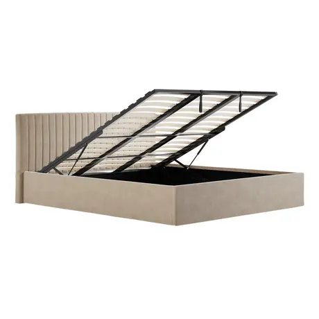 Buy Berlin Beige Velvet Ottoman Storage Super King Bed, Colour: Beige, Bed Size: Super King (6ft), 3 from Furnituretta