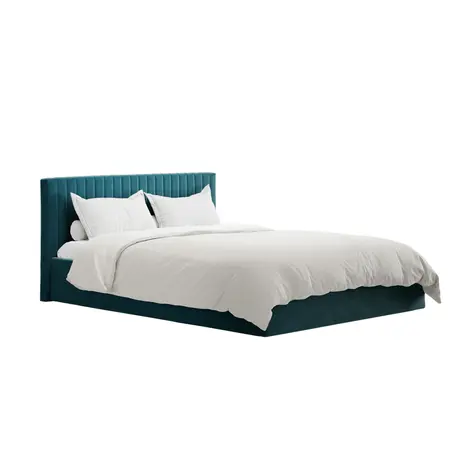 Buy Berlin Teal Velvet Ottoman Storage King Bed, Colour: Teal, Bed Size: King (5ft), 5 from Furnituretta