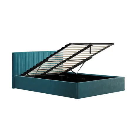 Buy Berlin Teal Velvet Ottoman Storage King Bed, Colour: Teal, Bed Size: King (5ft), 3 from Furnituretta