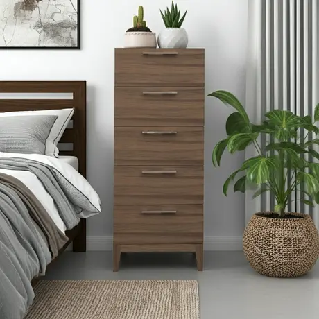 Buy Calla Narrow 5‑Drawer Chest in Walnut Finish, 2 from Furnituretta