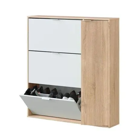 Buy Moreton Oak & White Shoe Cabinet with 4 Doors, 2 from Furnituretta