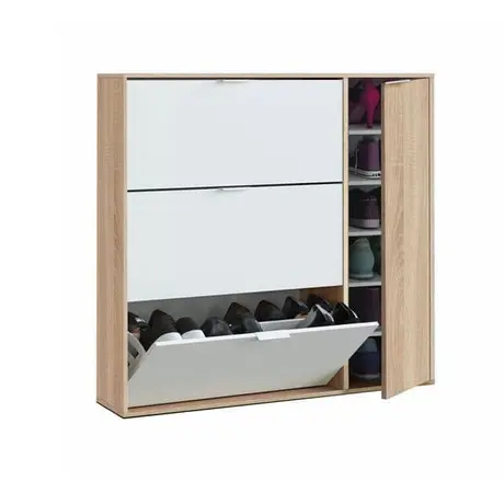 Buy Moreton Oak & White Shoe Cabinet with 4 Doors, 4 from Furnituretta