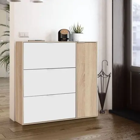 Buy Moreton Oak & White Shoe Cabinet with 4 Doors, 5 from Furnituretta